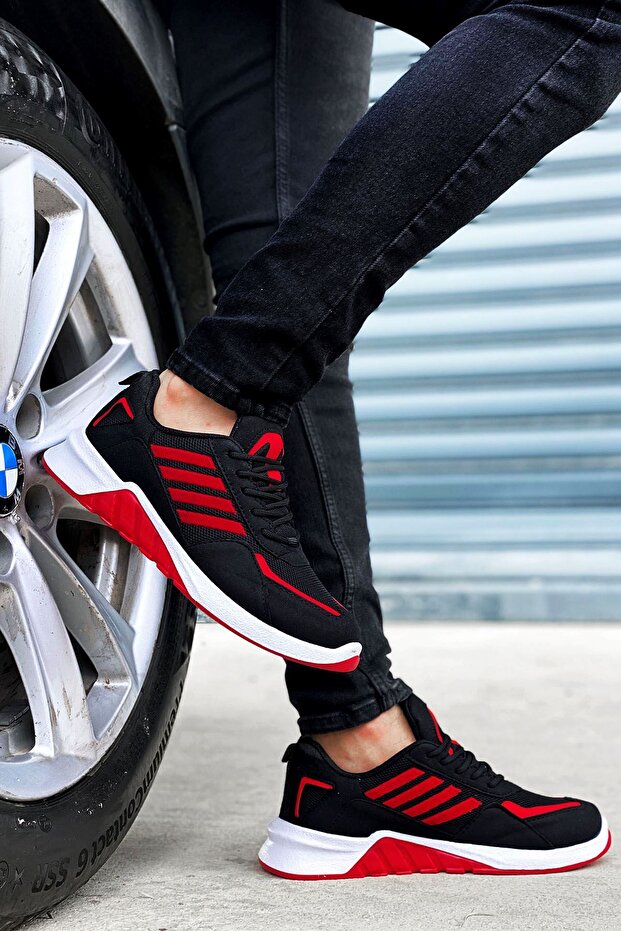 Black Red Showtheway Striped Men's Sneakers