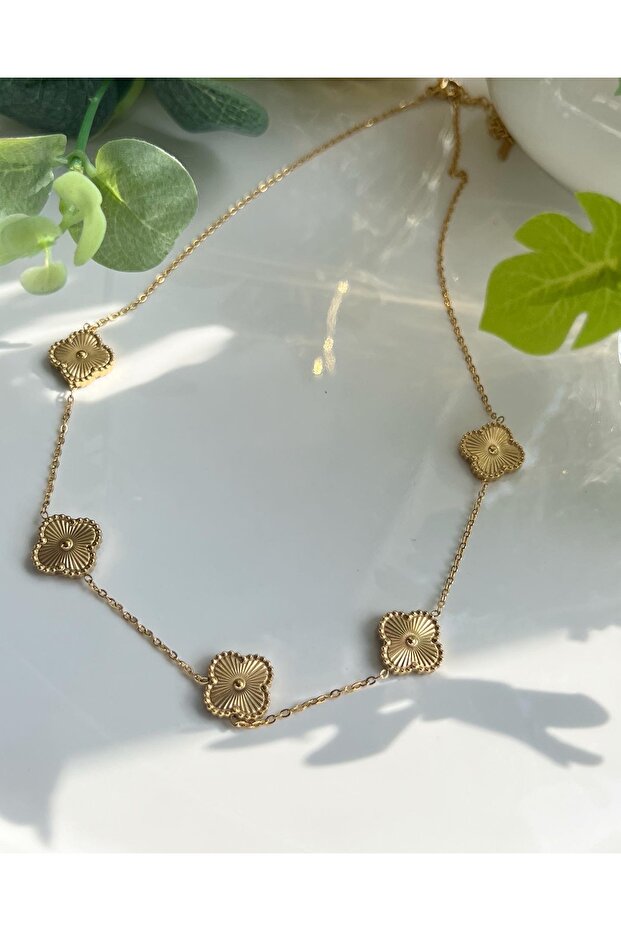 Çelik Yonca Model Kolye - 2