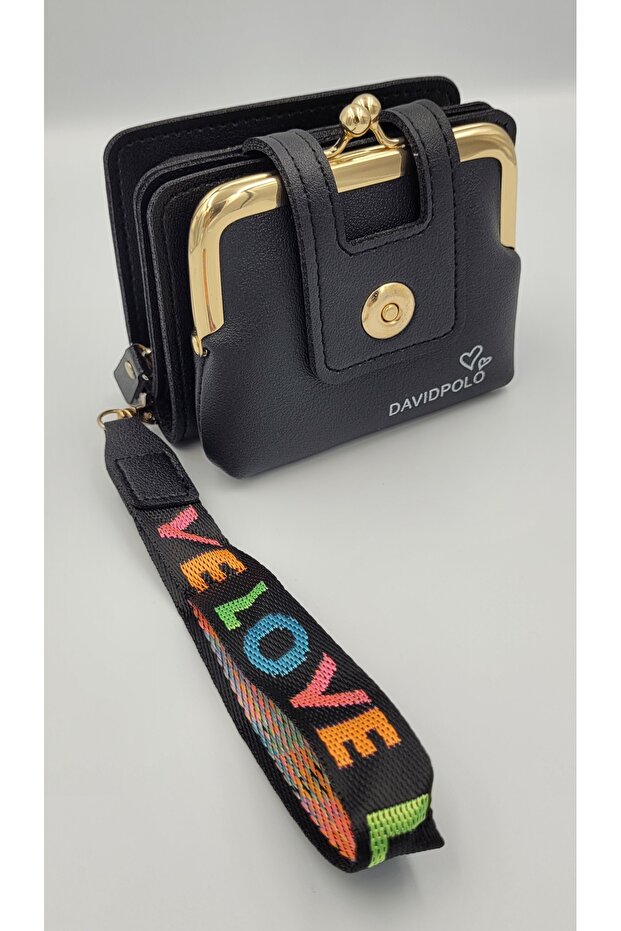 Kırase Women's Imported Black Multi-Compartment Stylish Coin Purse with Pockets