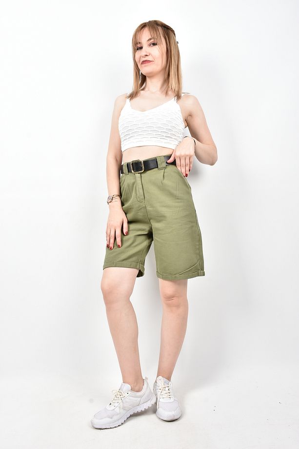 Kemerli Gabardin Şort - 2
