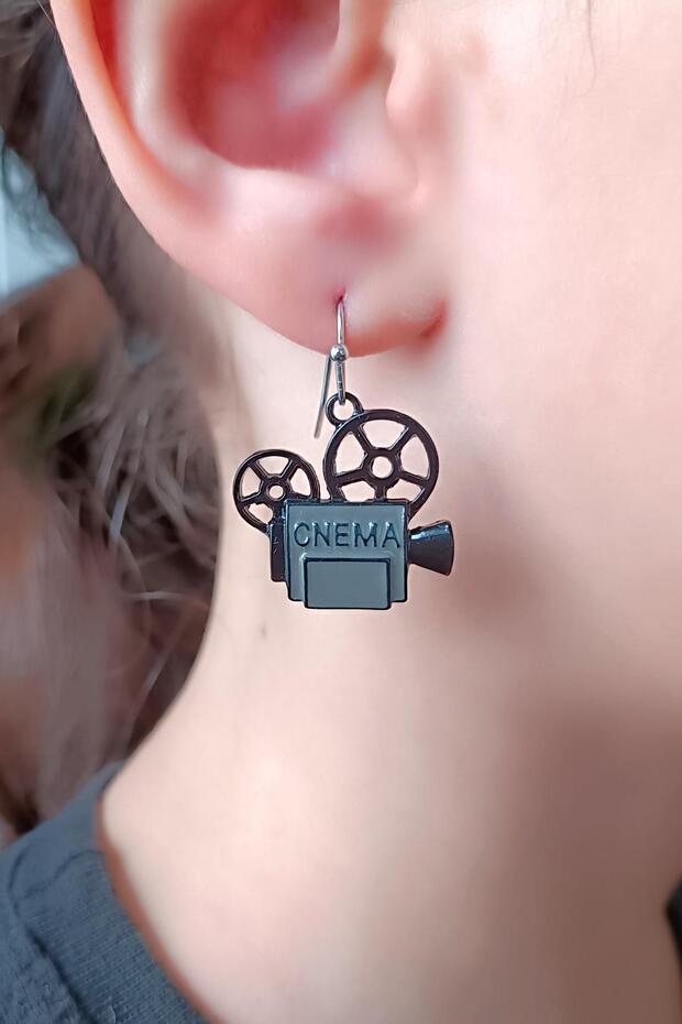 Film Machine Shaped Enamel Women's Earrings Double Pieces Handmade Women's Earrings