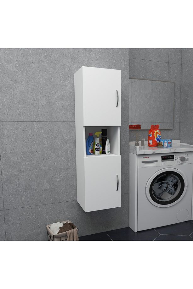 2 Kapaklı Bölmeli Banyo Asma Boy Dolabı 2 kapılı Çok Amaçlı Duvara Monteli Dolap - 2