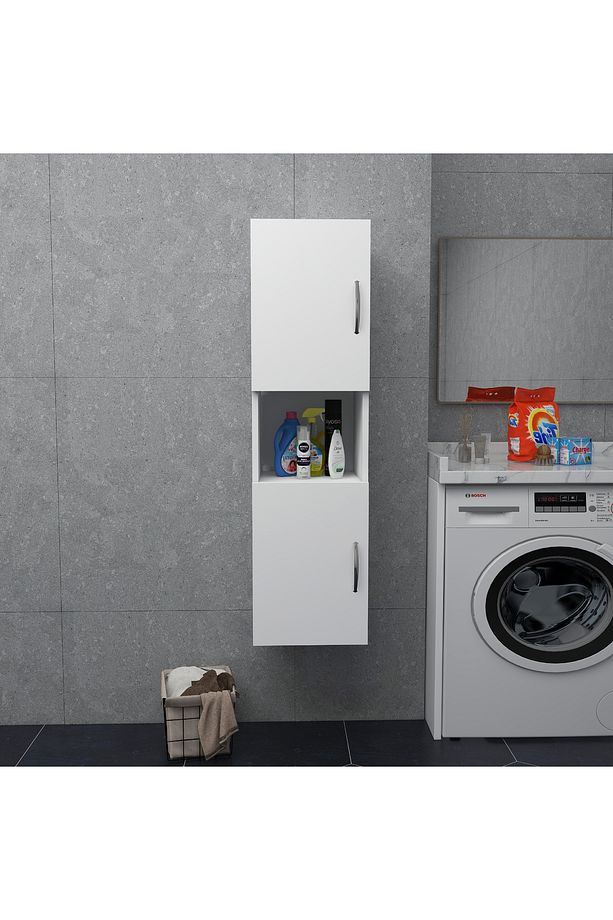 2 Kapaklı Bölmeli Banyo Asma Boy Dolabı 2 kapılı Çok Amaçlı Duvara Monteli Dolap - 3