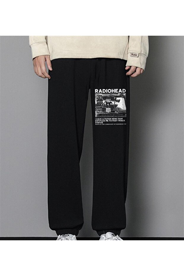 Rock Series Radiohead Printed Oversize Unisex Black Sweatpants