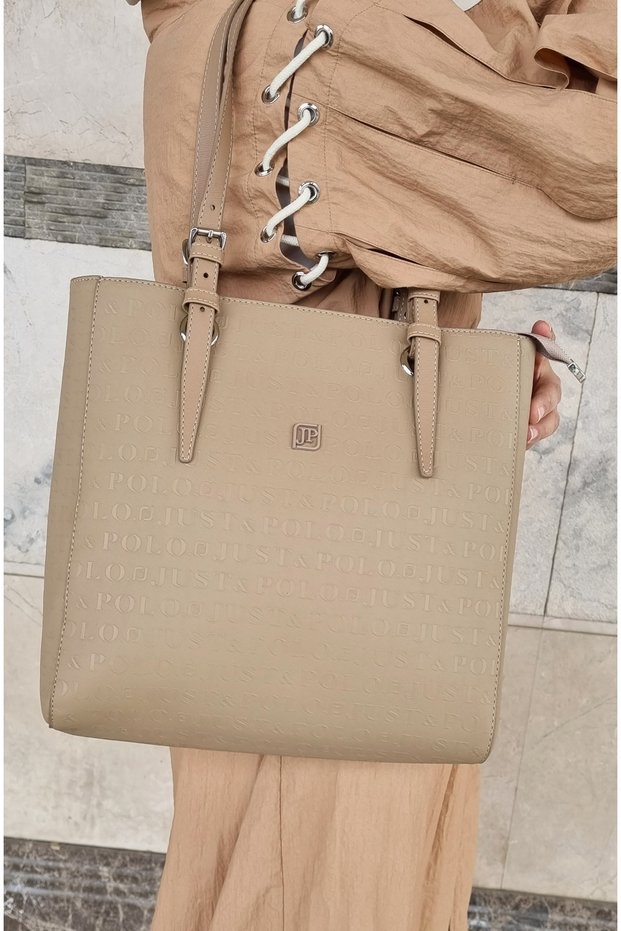 JUSTPOLO WOMEN SAND LARGE SIZE 4 COMPARTMENT SHOULDER BAG TOTE BAG