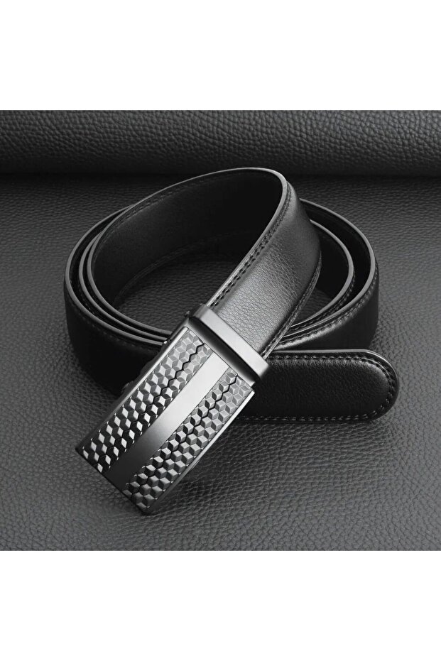 men's steel buckle genuine leather automatic buckle belt