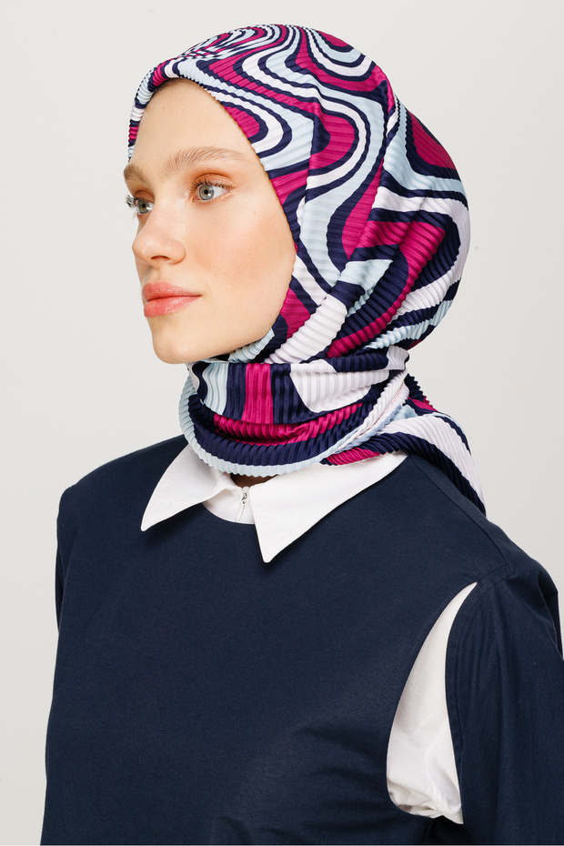 Eșarfă plisată cu model Mira - 2