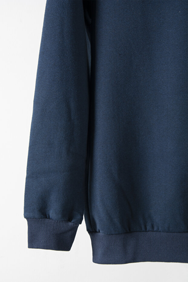 Erkek Lacivert Bisiklet Yaka Basic Düz Sweatshirt - 2