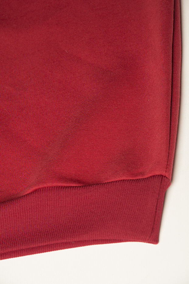 Unisex Red Oversize Thick Three Thread Ribbed Crew Neck Basic Sweatshirt - 3