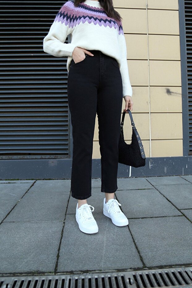 High Waist Lycra Black Boyfriend Jeans Flexible Mom Jeans