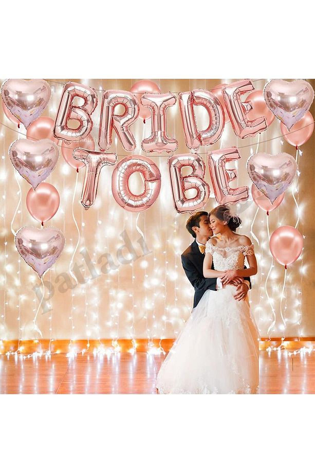 Bride To Be Rose Gold Folyo Balon Seti, 5 Adet Kalp Folyo Ve Lateks Balon - 3