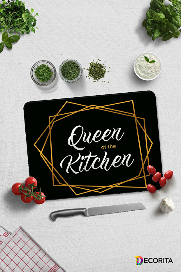 Glass Cutting Board - Glass Cutting Table| Queen Of The Kitchen - Black| 30cm X 40cm