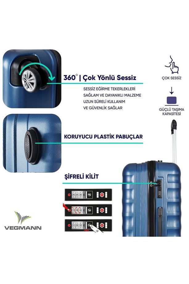 Vegmann Delphin Kırılmaz Dayanıklı 3'lü Valiz Seti & Bavul Seti - 6