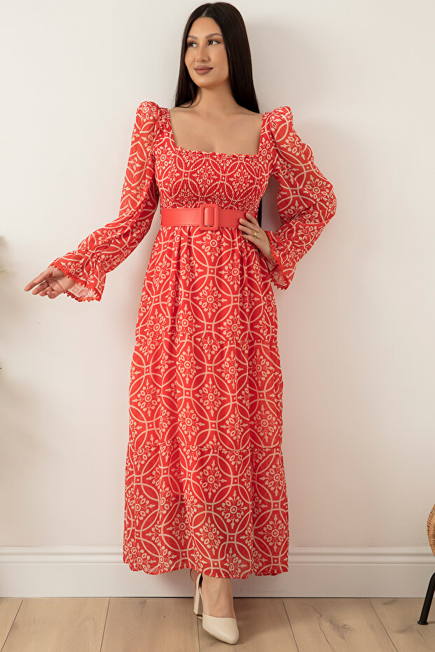 Dantelli Gipeli Şifon Elbise NY3784 - 5