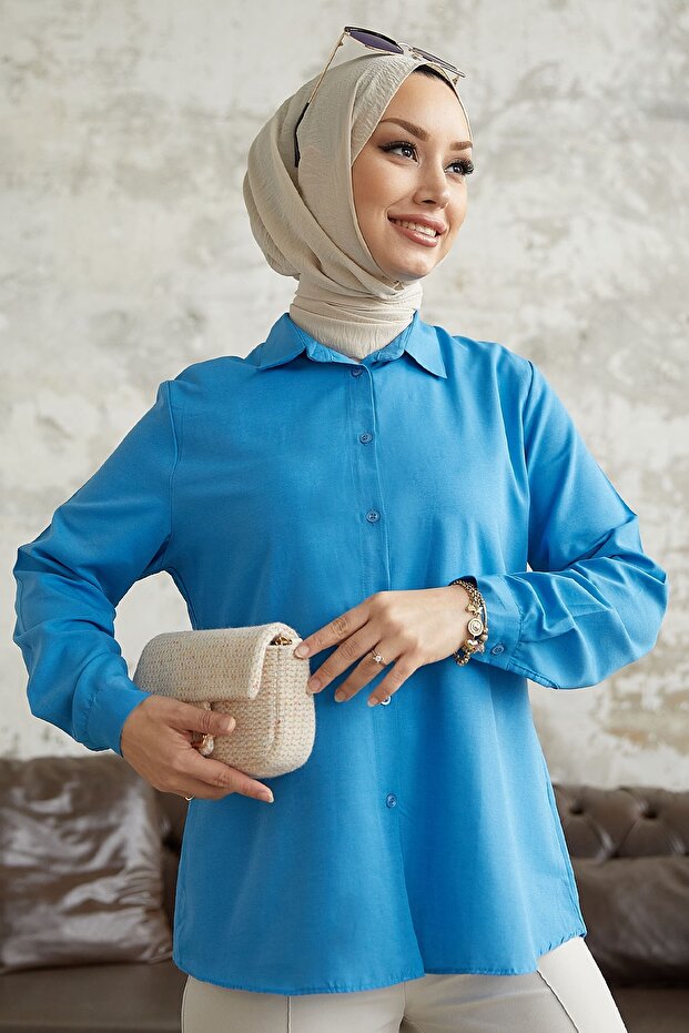 Nilda Basic Gömlek - Mavi - 3