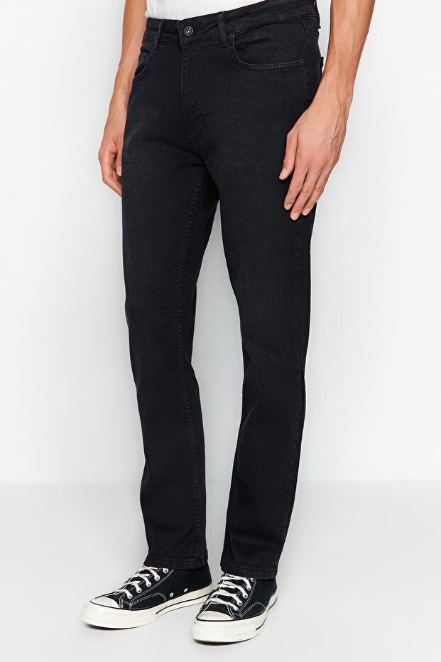 Siyah Smoke Regular Fit Jeans Kot Pantolon TMNAW23JE00036 - 4