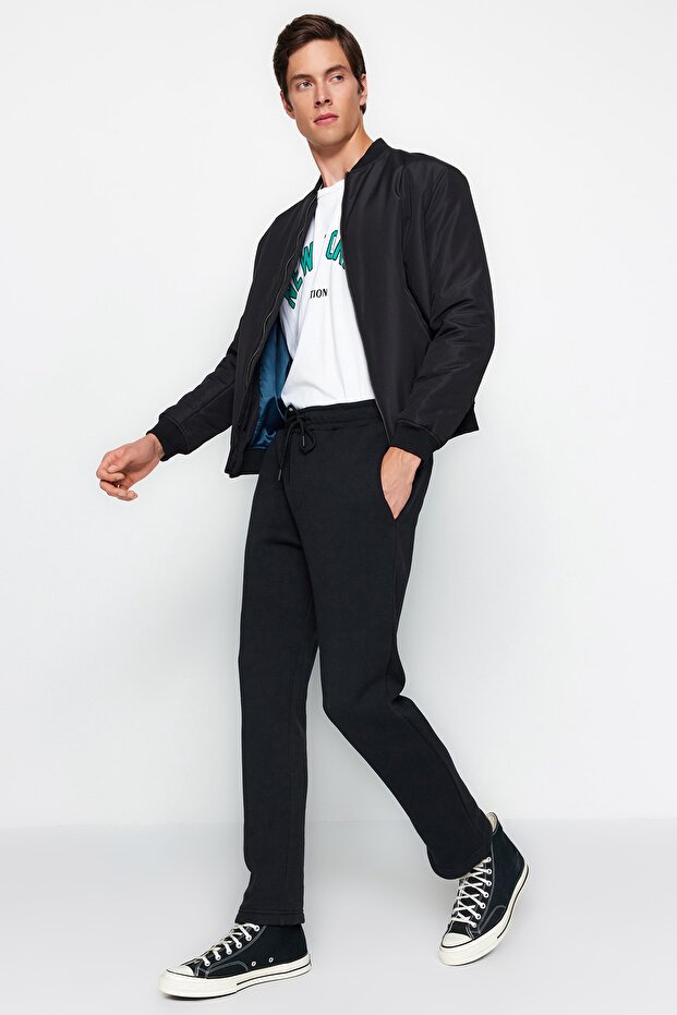 Black Cotton Open Leg Sweatpants - Regular Fit Tmnaw24Ea00011 - 3