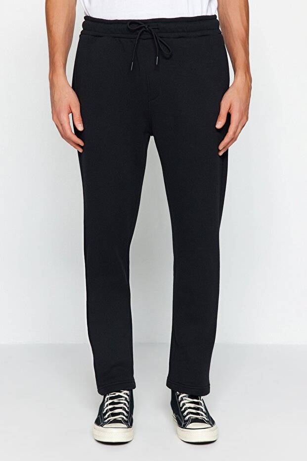 Black Cotton Open Leg Sweatpants - Regular Fit Tmnaw24Ea00011 - 4