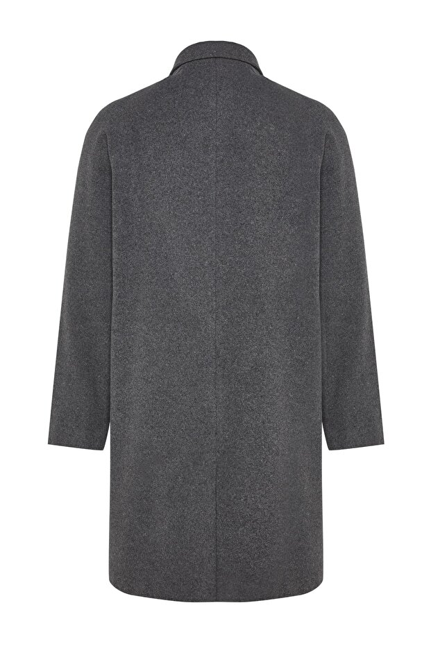 Uniszex antracit gyapjú kevert bélyegzős téli kabát - normál szabású TMNAW24KB00004 - 8