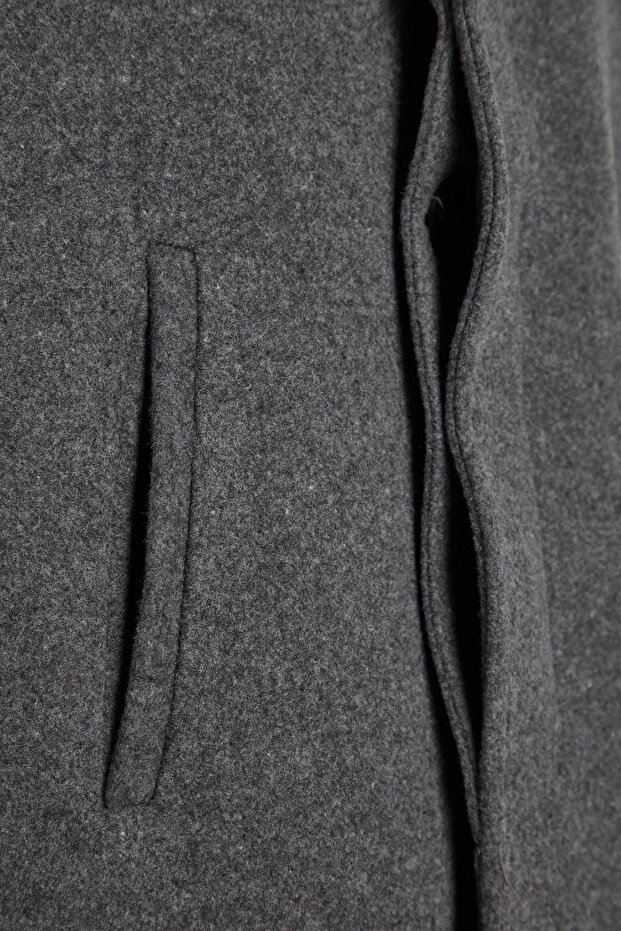 Uniszex antracit gyapjú kevert bélyegzős téli kabát - normál szabású TMNAW24KB00004 - 7