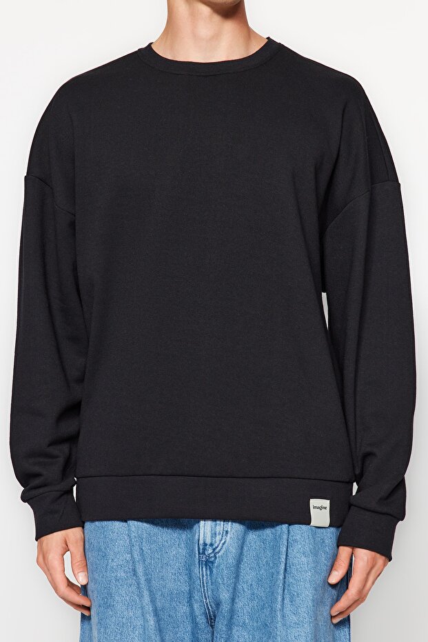 Siyah-Gri Melanj 2'li Paket Oversize/Geniş Kesim İçi Polar/Sıcak Tutan Sweatshirt TMNAW24SW00001 - 6