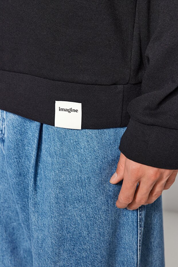 Siyah-Gri Melanj 2'li Paket Oversize/Geniş Kesim İçi Polar/Sıcak Tutan Sweatshirt TMNAW24SW00001 - 7