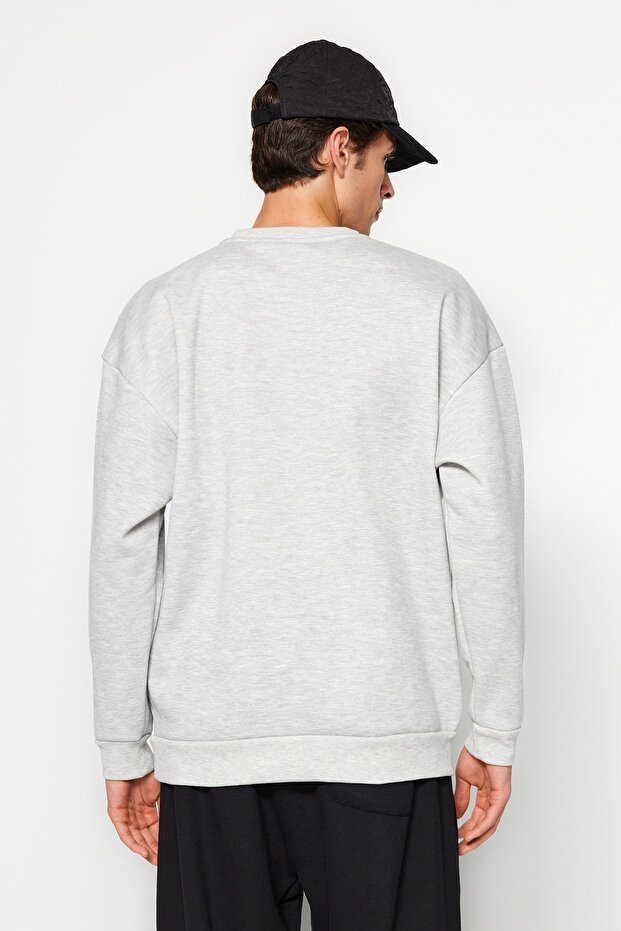 Gri Melanj Oversize/Geniş Kesim Uzun Kol Hayvan Nakışlı Sweatshirt TMNAW24SW00164 - 5