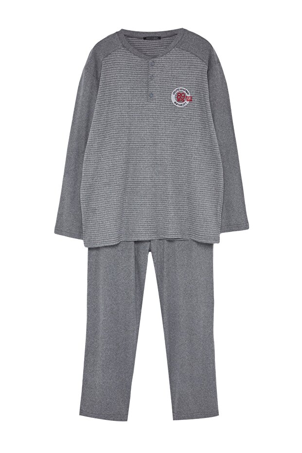 Füme Regular Fit Örme Büyük Beden Pijama Takımı TMNAW24AI00002 - 8