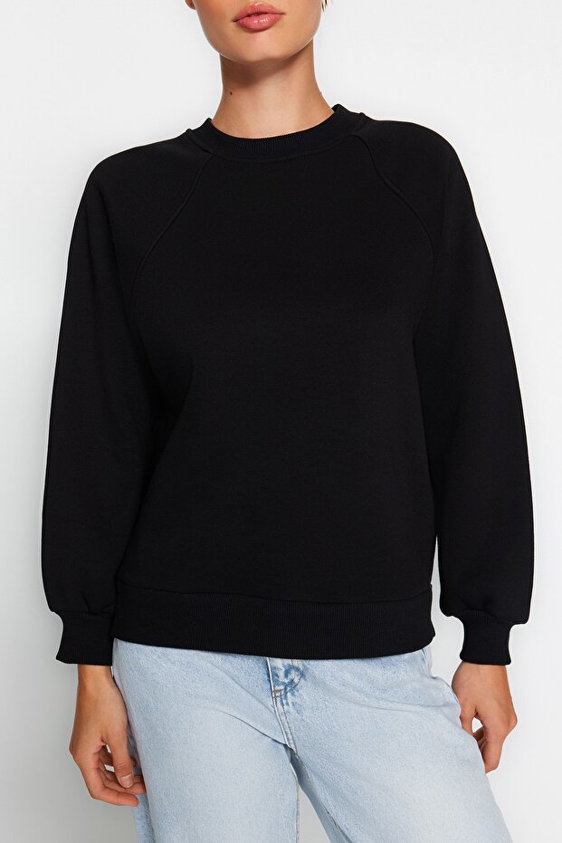 Siyah Relaxed/Rahat Kalıp Basic Reglan Kol Bisiklet Yaka Örme Sweatshirt TWOAW24SW00104 - 4