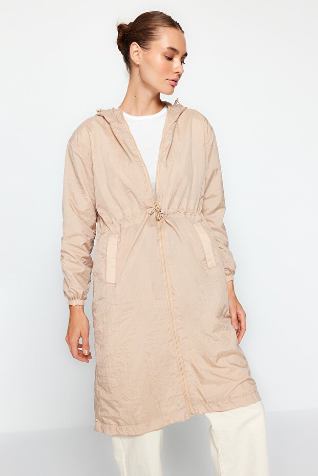 Bej Oversize Kapüşonlu Su İtici Yağmurluk TWOAW24MO00280 - 4
