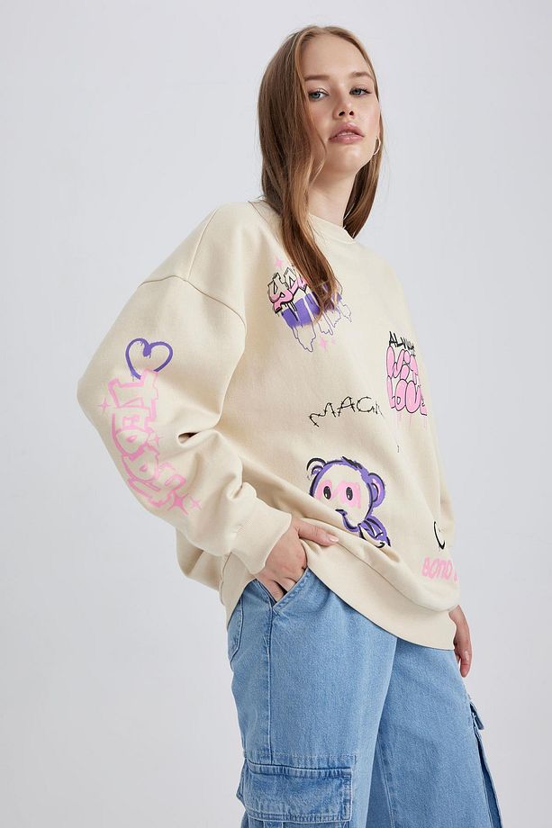 Coool Oversize Fit Bisiklet Yaka Kalın Sweatshirt A4755ax23wn - 4