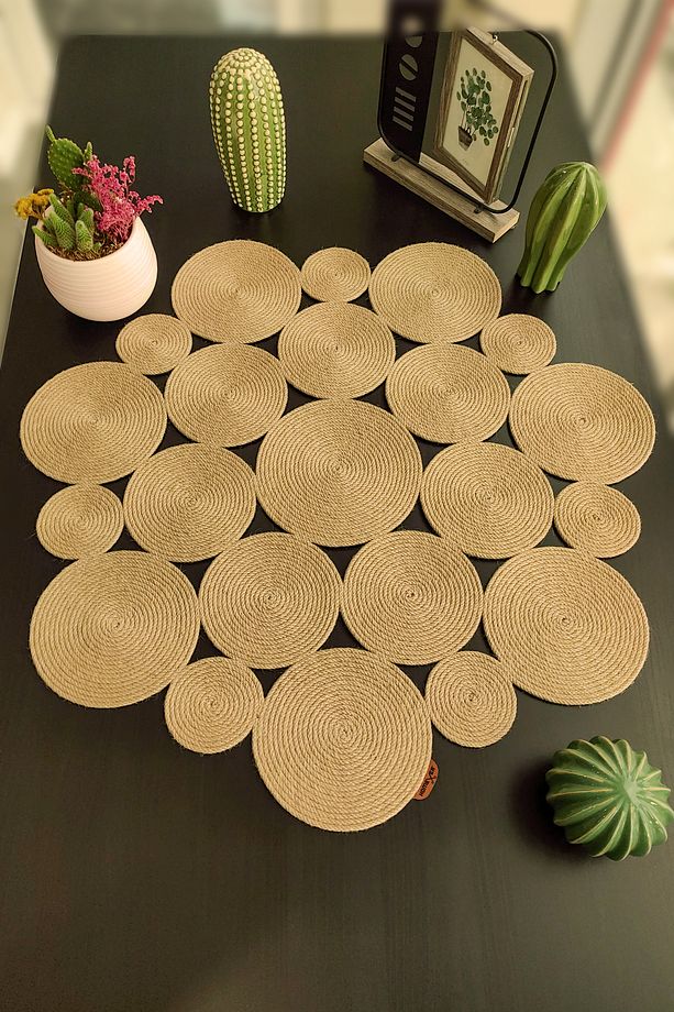 Annular 80cm Yuvarlak Hasır Jüt Salon Mutfak Masa Örtüsü / Runner / Ranır - 3
