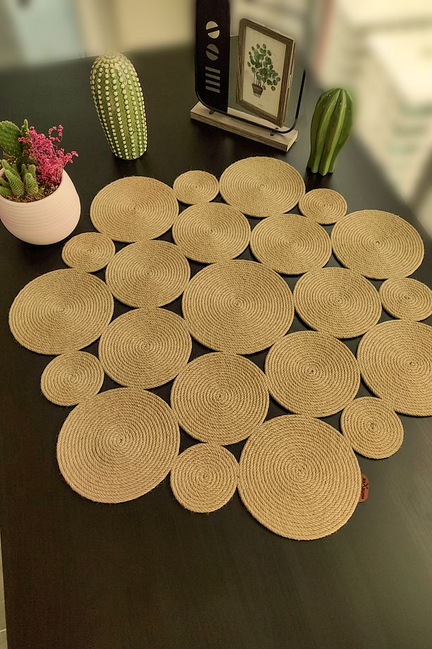 Annular 80cm Yuvarlak Hasır Jüt Salon Mutfak Masa Örtüsü / Runner / Ranır - 4