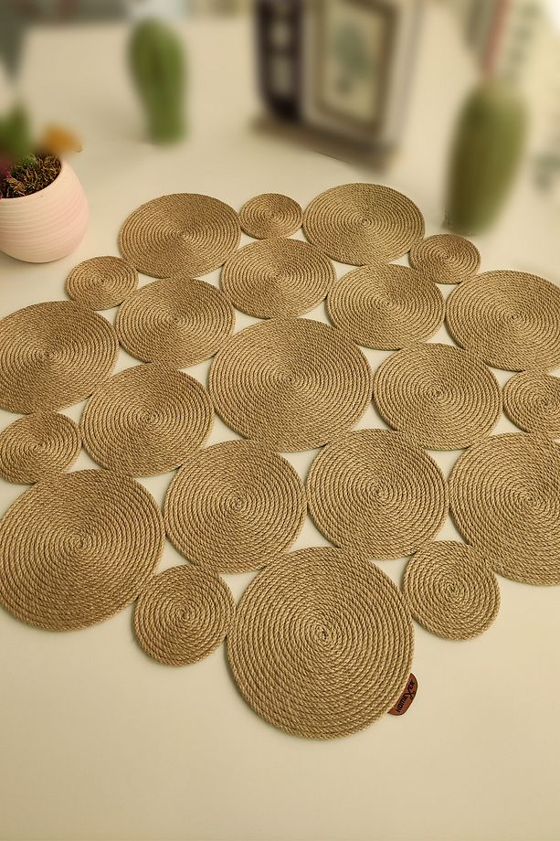 Annular 80cm Yuvarlak Hasır Jüt Salon Mutfak Masa Örtüsü / Runner / Ranır - 6
