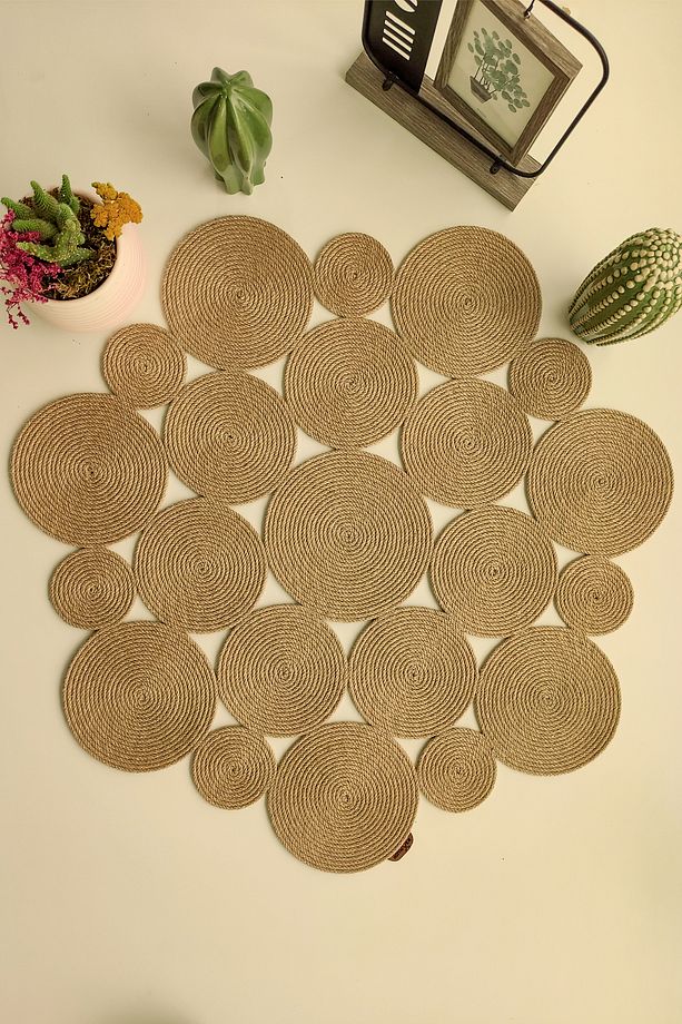 Annular 80cm Yuvarlak Hasır Jüt Salon Mutfak Masa Örtüsü / Runner / Ranır - 5