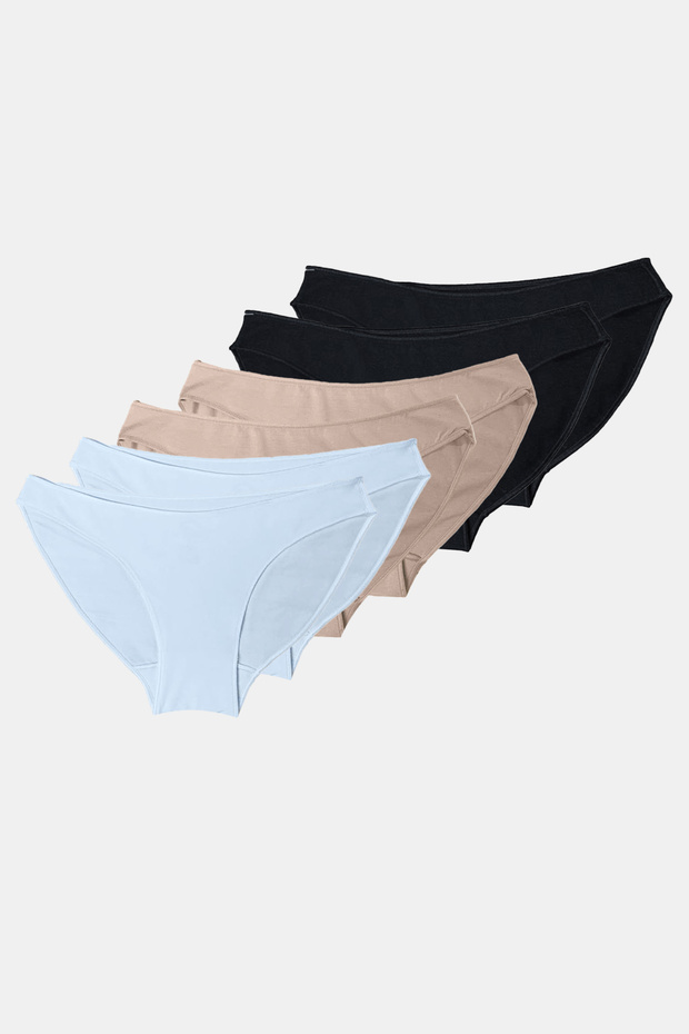 Women's Black White Skin 6 Pack Modal Low Waist Slip Panties 183