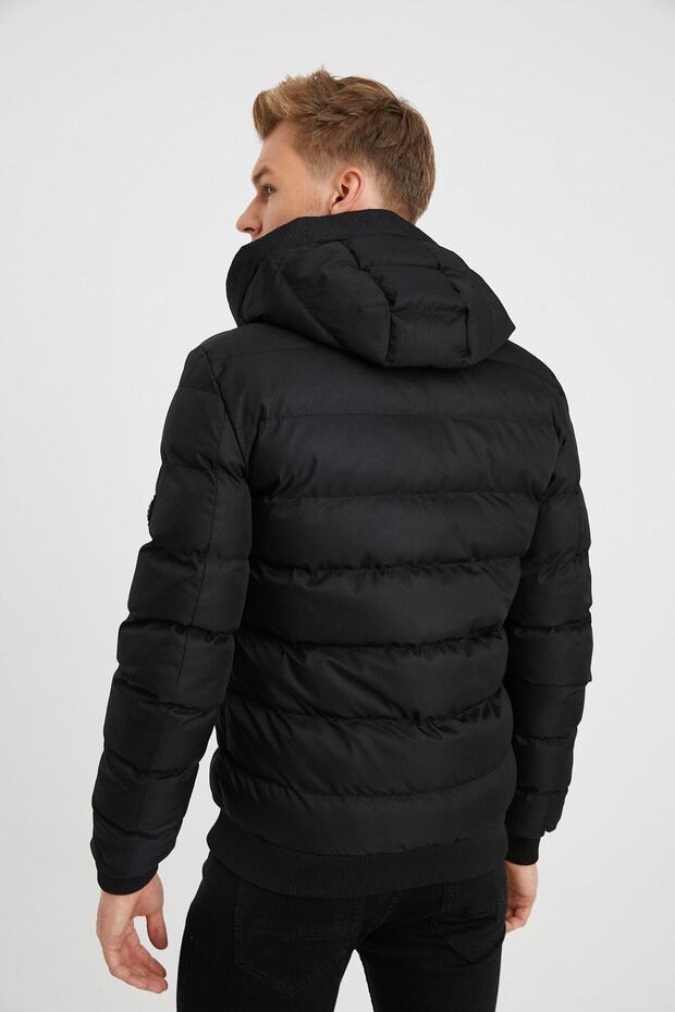 Schwarze Pufferjacke mit Kapuze für Herren - 6