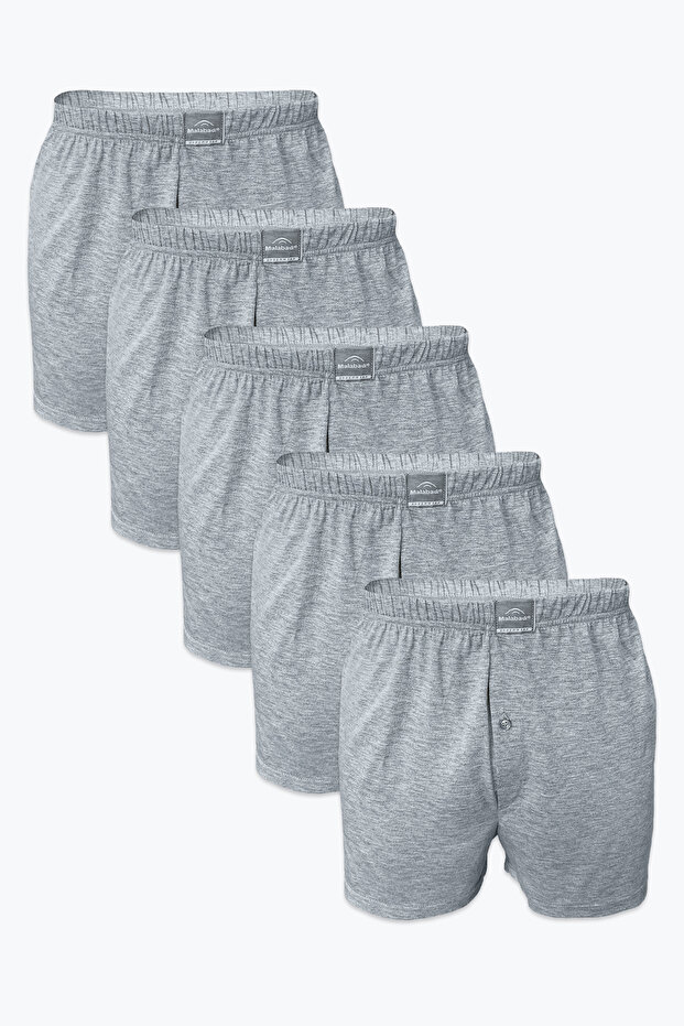 Men's Gray 5-Piece Wide Fit Large Size Boxers 100% Cotton Oversize Mb2400 4Xl/5Xl/6Xl/7Xl