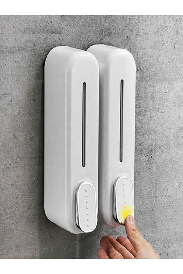 2 Adet Beyaz Renk Sabunluk 350 ml Duvara Monte Sıvı Sabunluk Şampuan Şişesi Soap Dispenser Basmalı - 3