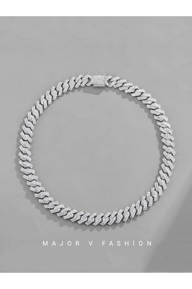 Ice Prong 14mm Cuban Chain Taşlı Kolye - 1