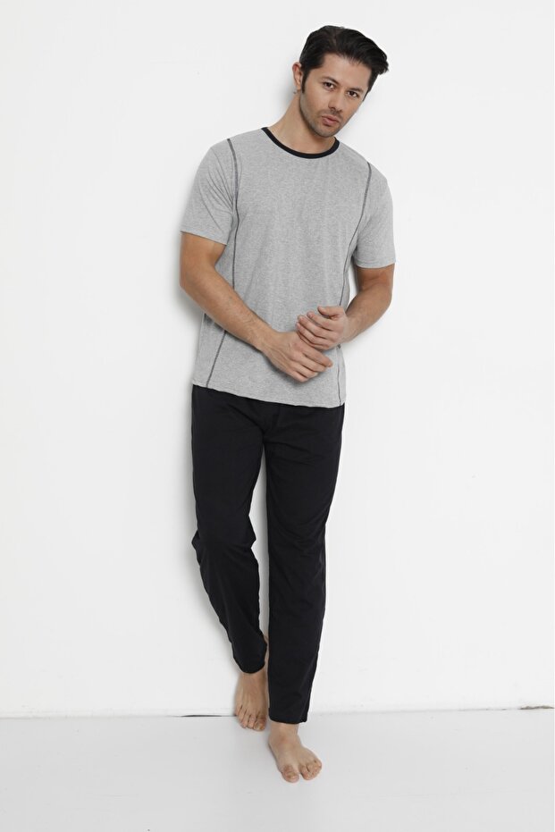 Summer Cotton Single Jersey (Single Jersey) Men's Pajama Set
