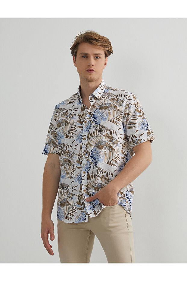 قميص منقوش بأكمام قصيرة - 1