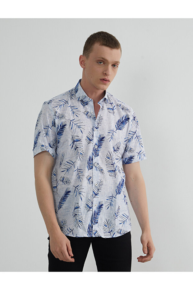 قميص منقوش بأكمام قصيرة - 1