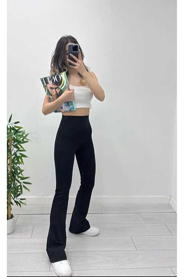 Moda Ens High Waist Gathering Diver Black Spanish Leggings