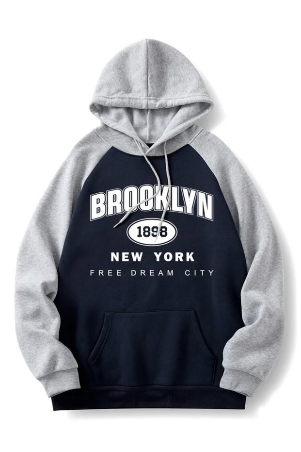 Unisex Navy Blue Gray Sleeve Piece Brooklyn 1898 Free Oversized Sweatshirt