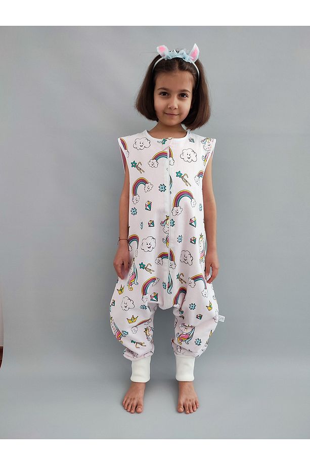 Kışlık Çocuk Uyku Tulumu %100 Doğal Pamuk Pembe Unicorn 21-24 Derece 1 Tog - 1