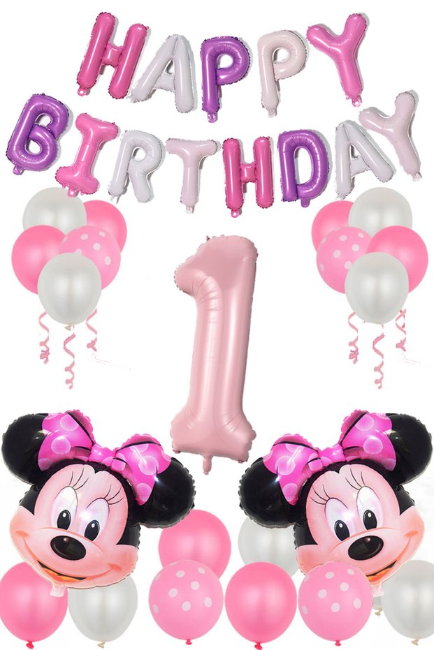 Mini Mouse Pink Tones Happy Birthday Figure Balloon Macarons Colorful Happy Birthday Foil Balloon
