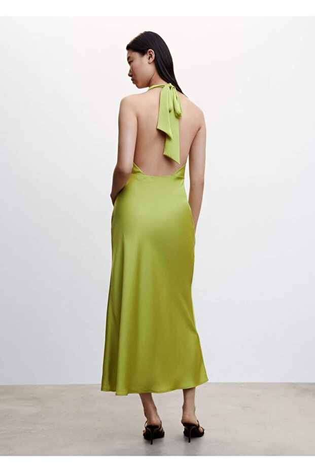 Drape Yaka Saten Elbise - 4