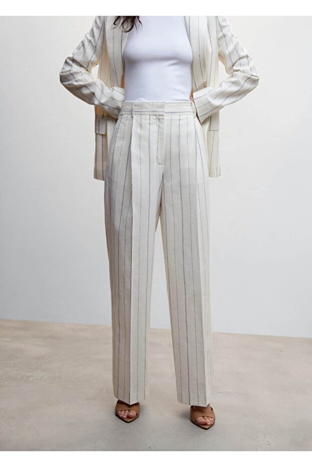 Çizgili Kumaş Pantolon - 1