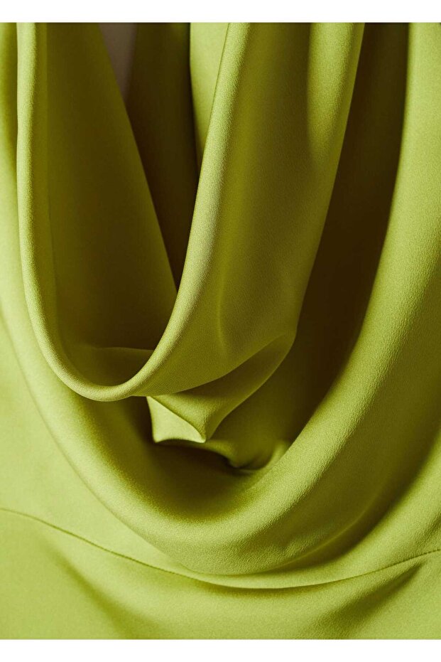 Drape Yaka Saten Elbise - 8